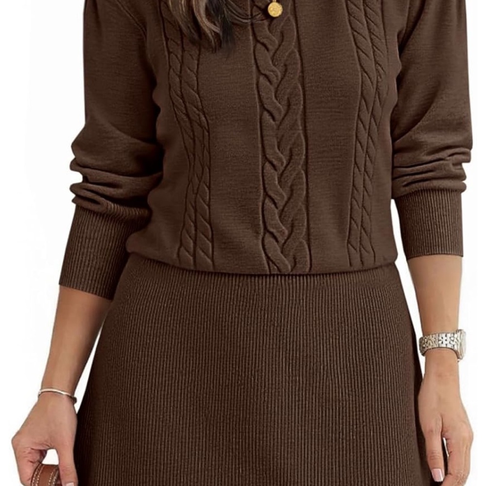 Brown Cable Knit Sweater Dress